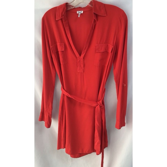 Splendid Vneck Collared Long Sleeve Tshirt Dress Red Size XS - Picture 1 of 7